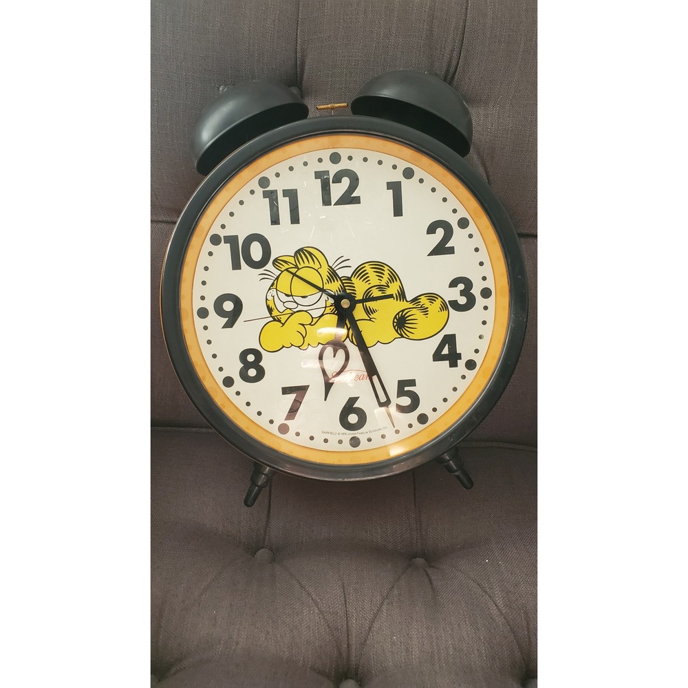Vintage Garfield Sunbeam Twin Bell Alarm Clock 1978 Orange Novelty Oversized